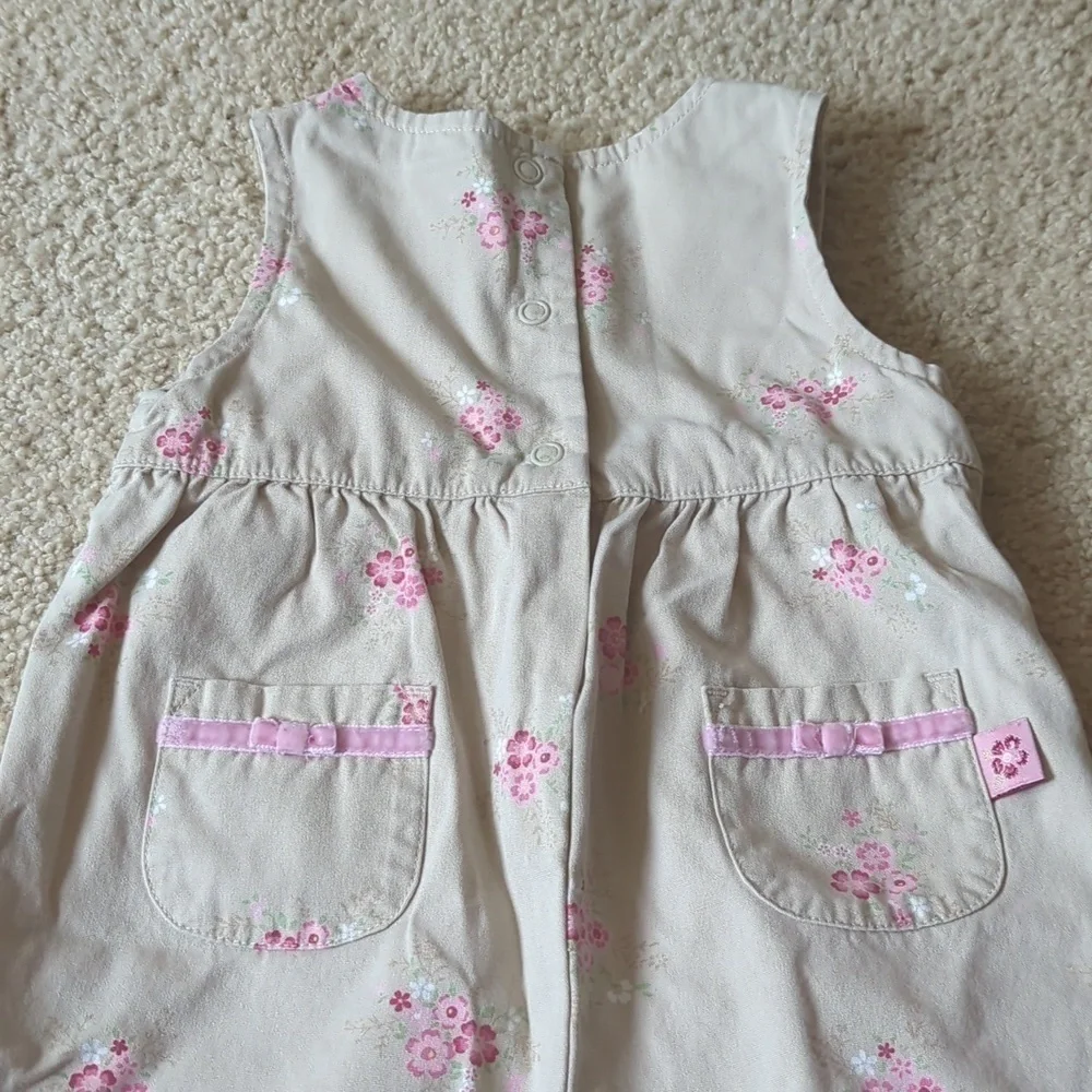 Gymboree Tan with Pink Floral Sleeveless Long Pants Jumpsuit Size 12-18 Months